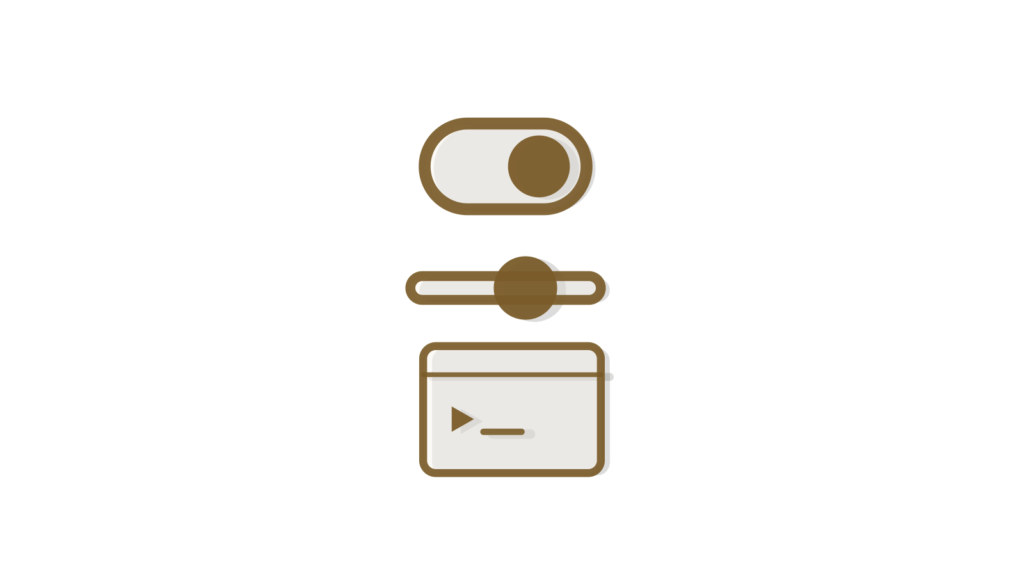 A brass switch, slider and terminal frame in cross-section, showing controls built into different layers.