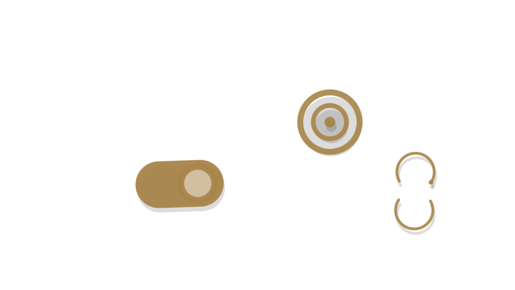Toggle switch, brass target ring and sync arrows, showing a model approval process at work.