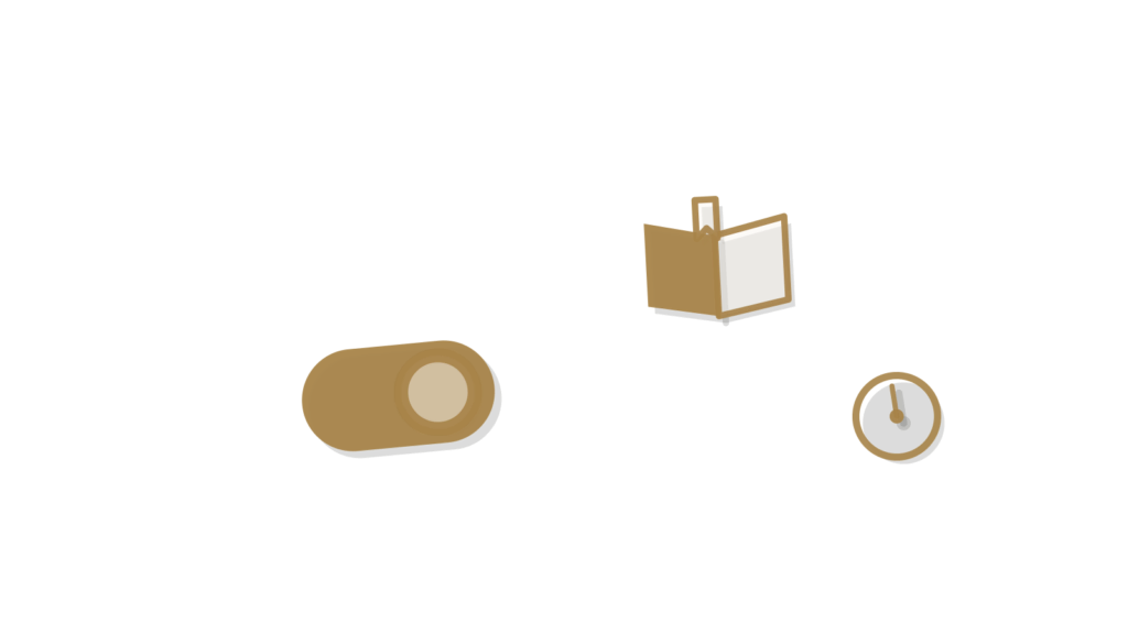 An open notebook with a brass tab, a small bridge arc and linked nodes, showing learners answered across languages.