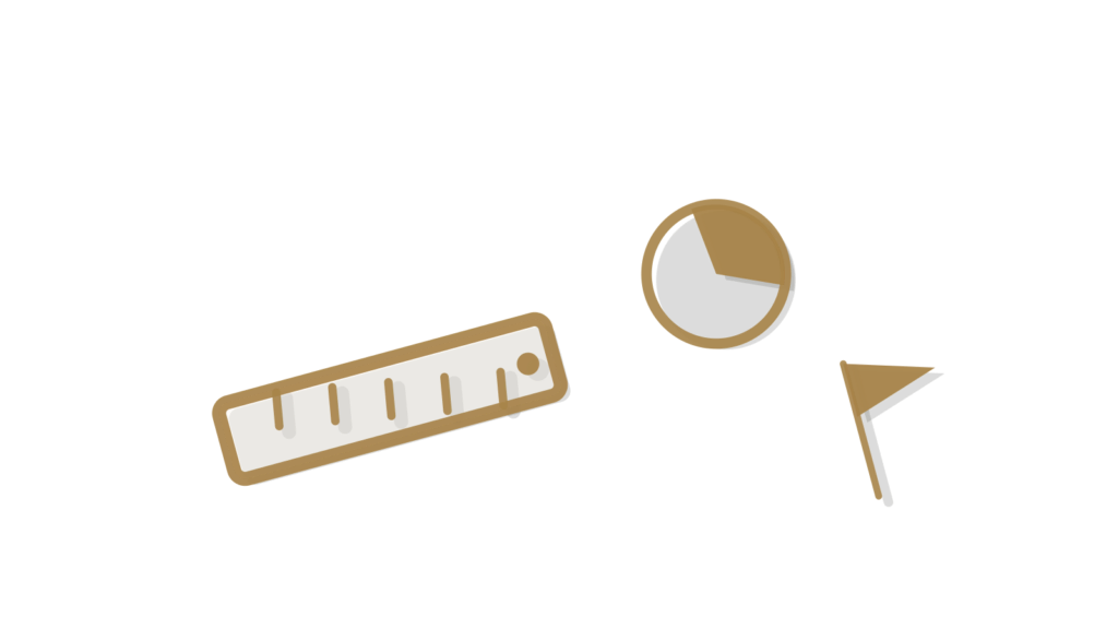 A brass ruler and chart disc marked with a green flag, showing a newsletter measured and assembled on time.