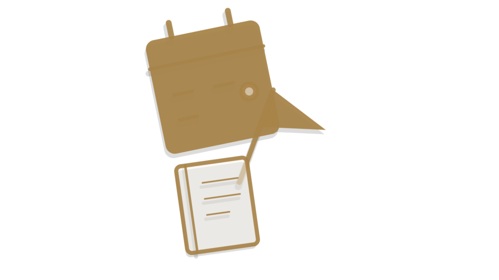 A calendar page, flag pennant and notebook, standing for a ready response flagged for a recurring objection.