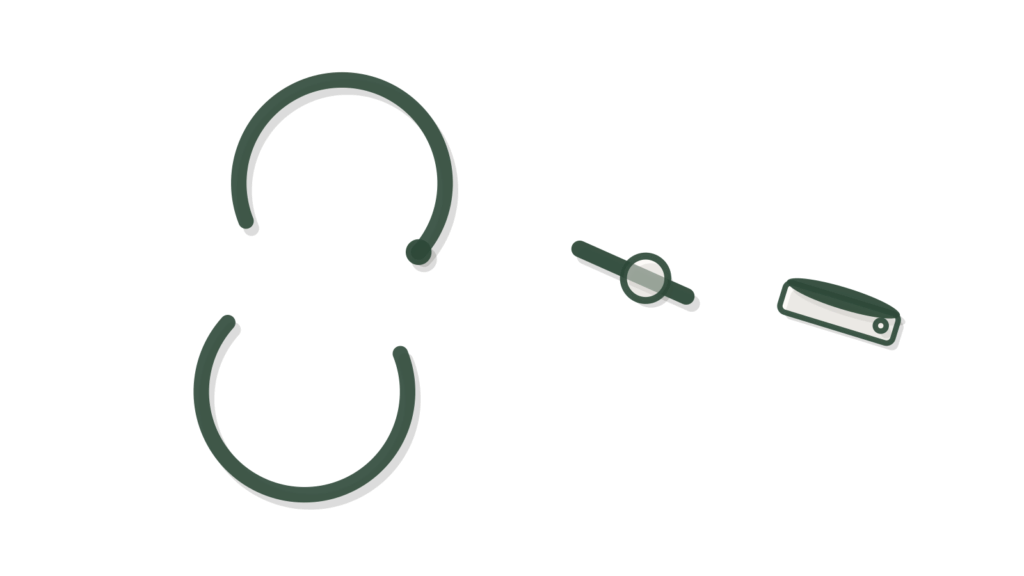 Sync-arrow shapes and a slider control resting in a tray, standing in for routine requests handled and tracked.