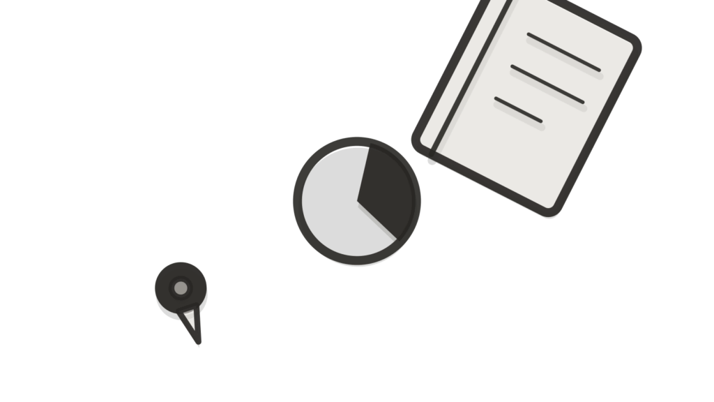 A pin and a small chart shape resting against a notebook, standing for a swapped product background.