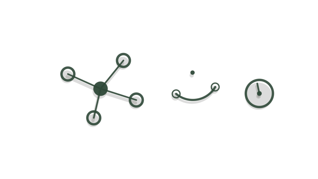 Brass dots linked by thread beside a wooden arc and a small dial, demand signals mapped out.