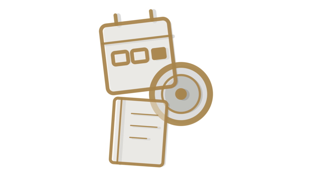 Brass cursor mark beside stacked coins and a notebook, showing a product turned into a ready demo video.