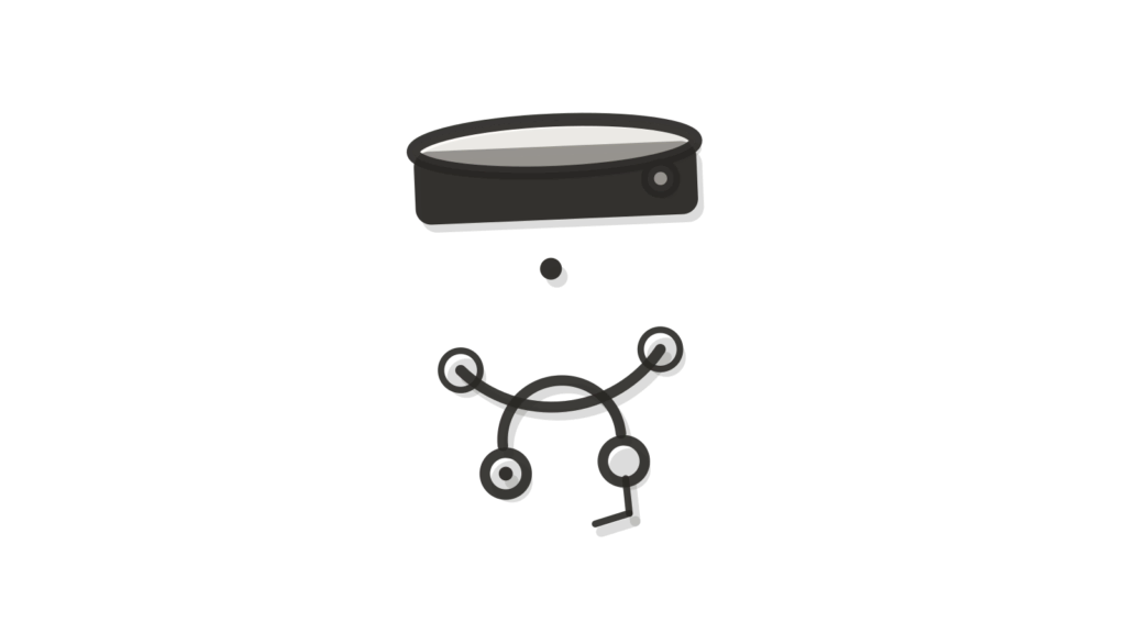 Tray cross-section with a bridge piece and a small flag planted at the top, showing tasks moving to done.
