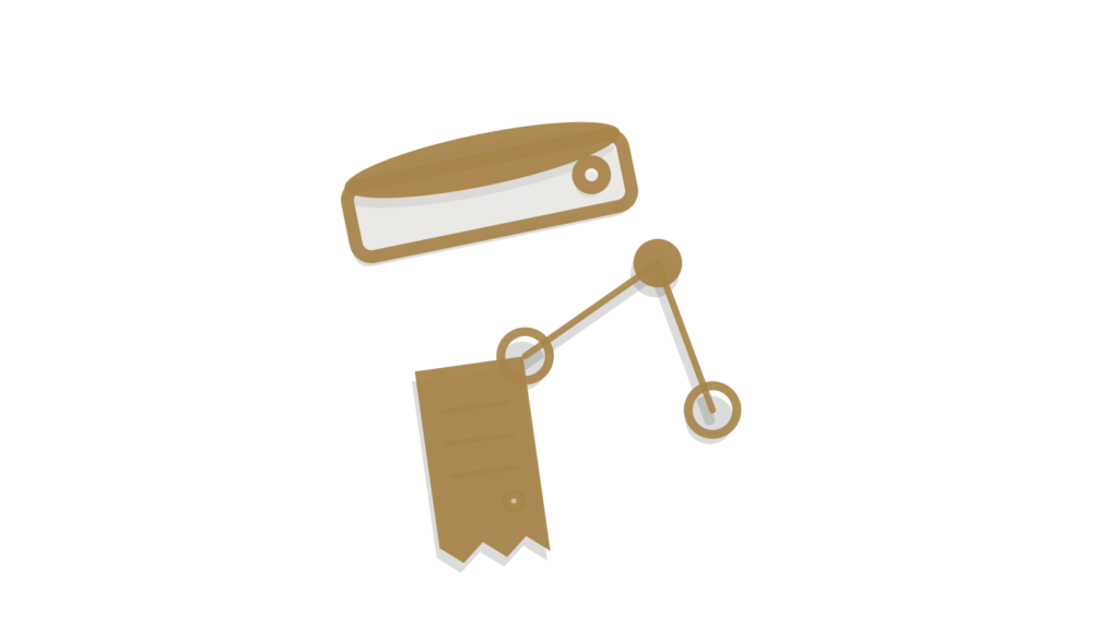 Tray holding connected flow-node shapes beside a receipt, standing for prompts versioned outside the codebase.
