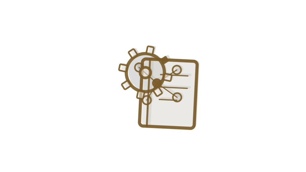 A brass bracket sculpture around an empty window frame with a green toggle, standing for tests run on each code change.