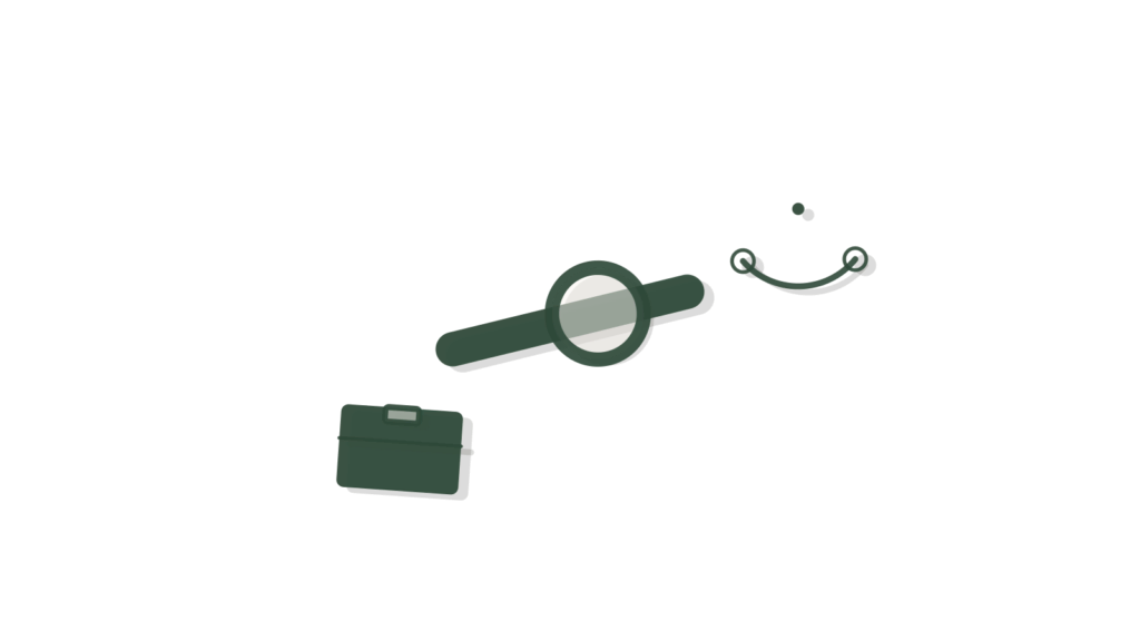 A slider mid-position, a paper bridge arc and an open box, representing a customer's reorder cycle in motion.