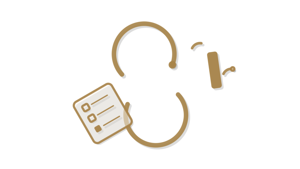 A counter tally, a brass wrench and linked flow nodes, standing for plant orders and supplier updates counted into a report.