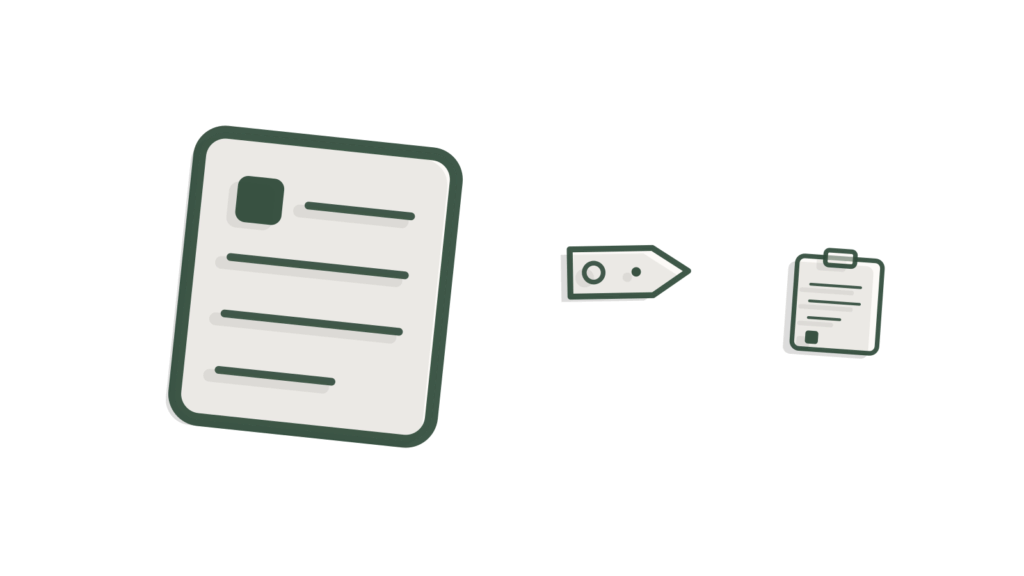 A brass luggage tag over stacked resumes with a calendar page and skill tag, showing hotel applications sorted for managers.