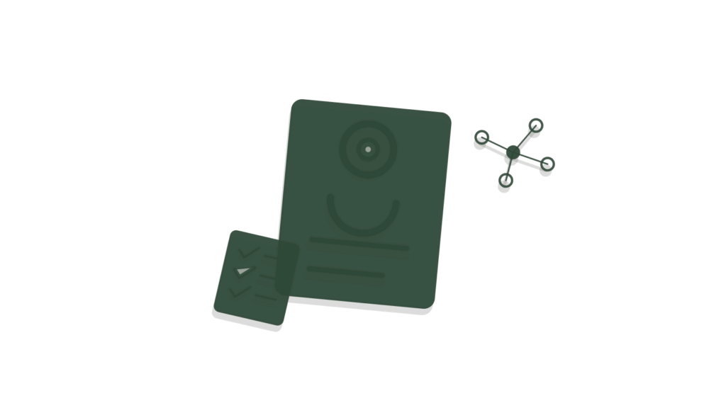 A resume clipped over a ruled form with a small green note card, showing screening feedback attached to each applicant.