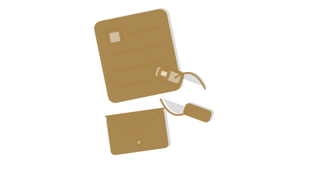 A card slotted into an open ring binder beside a speech-bubble cutout, showing a Notion entry added from Slack.