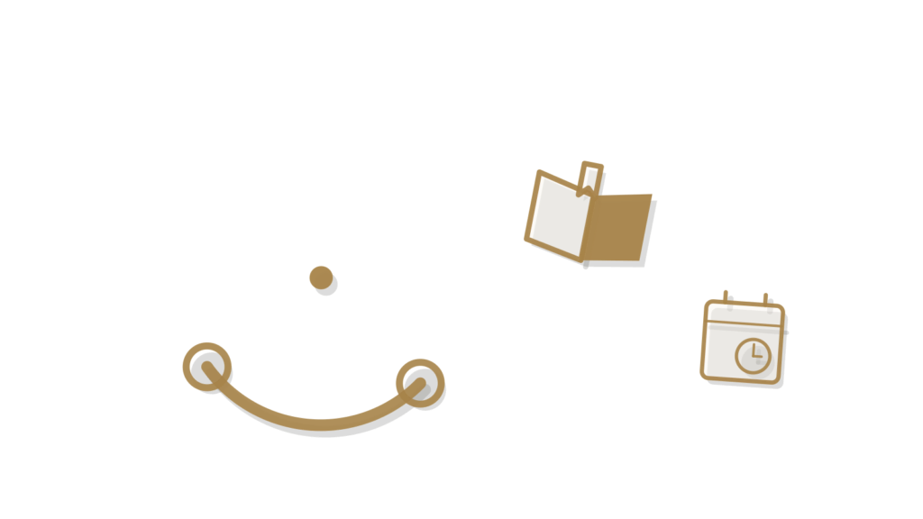 A bridge-arc form linking a book tab and a box, showing student requests routed and resolved.