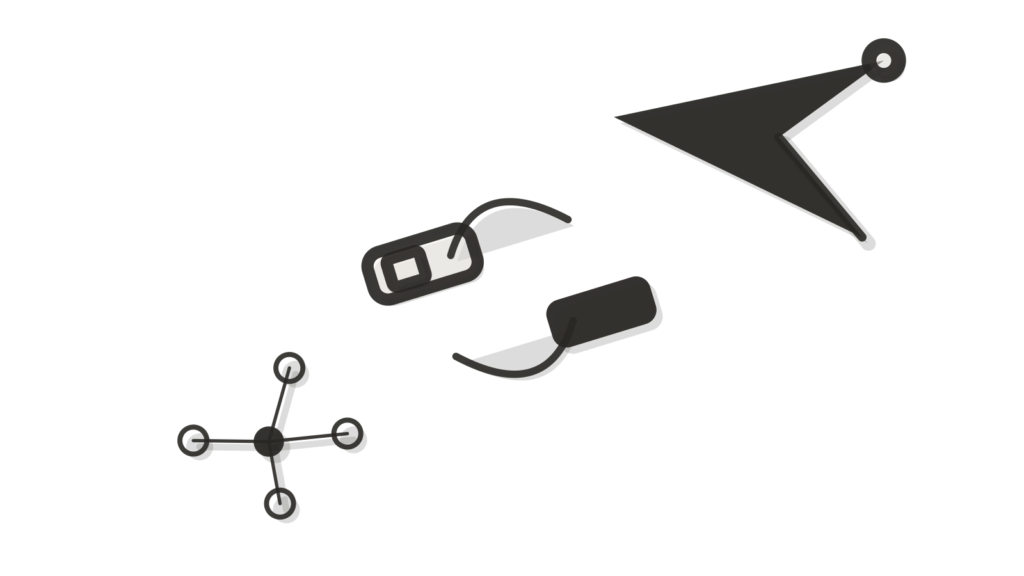 A flag pennant, looping sync arrows and a level balance scale, showing a draft weighed by a teammate before sending.