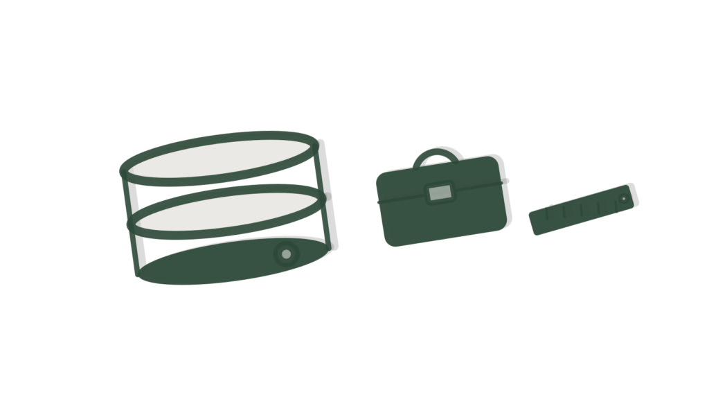Brass cylinder, briefcase and ruler arranged overhead, showing timesheet data checked for utilization gaps.