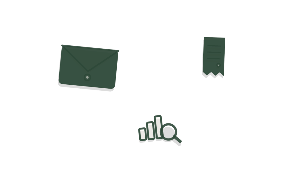 Envelope, receipt and frame corner scattered on a desk, showing a procedure ready to become a video.