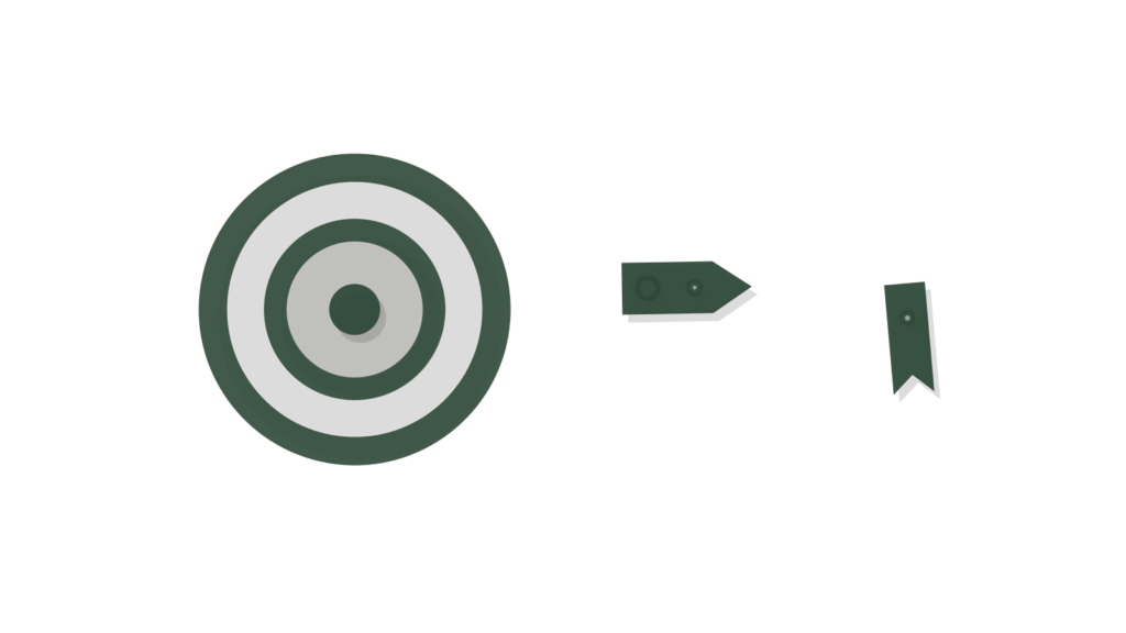 Target marker, luggage tag and bookmark tab representing accurate internal answers for travel staff.