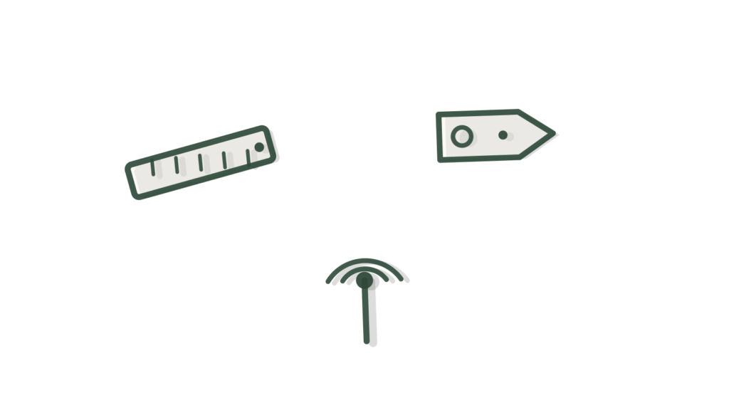 Ruler, luggage tag and signal tower on a desk, standing in for traveler reviews collected and answered.