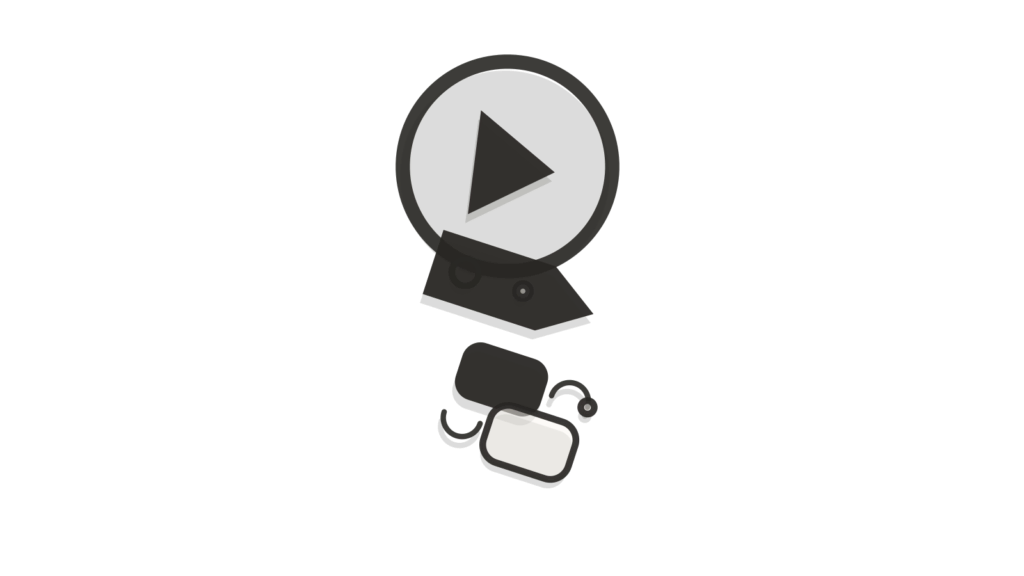 Play-triangle shape, luggage tag and plain card standing together, representing destination pages optimized for search.
