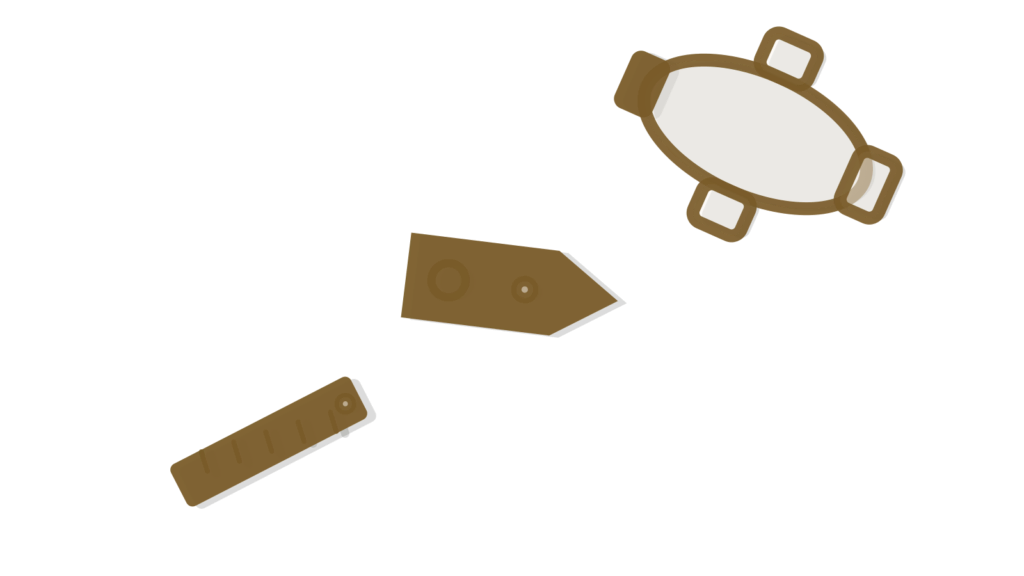 Diagonal stack of a ruler, luggage tag and checklist representing policy-based travel support answers.