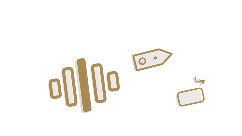 Sound wave shape, luggage tag and switch toggle together, standing in for travel fare enquiries handled by phone.