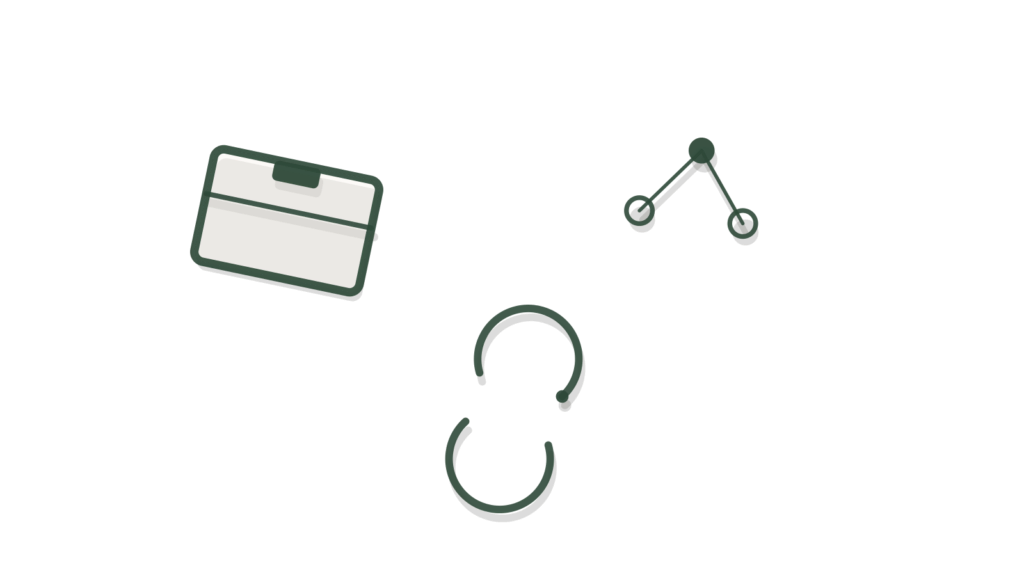 Open box, connected flow-node dots and sync arrows, showing usage patterns tracked across tools.