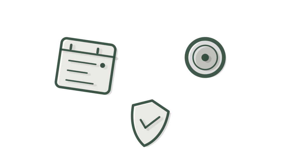 Appointment card, brass coin and sound wave sculpture scattered on a desk, representing a sales call in progress.