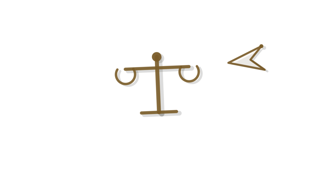 A level brass scale beside a switch flipped on, showing shopper questions answered in balance.
