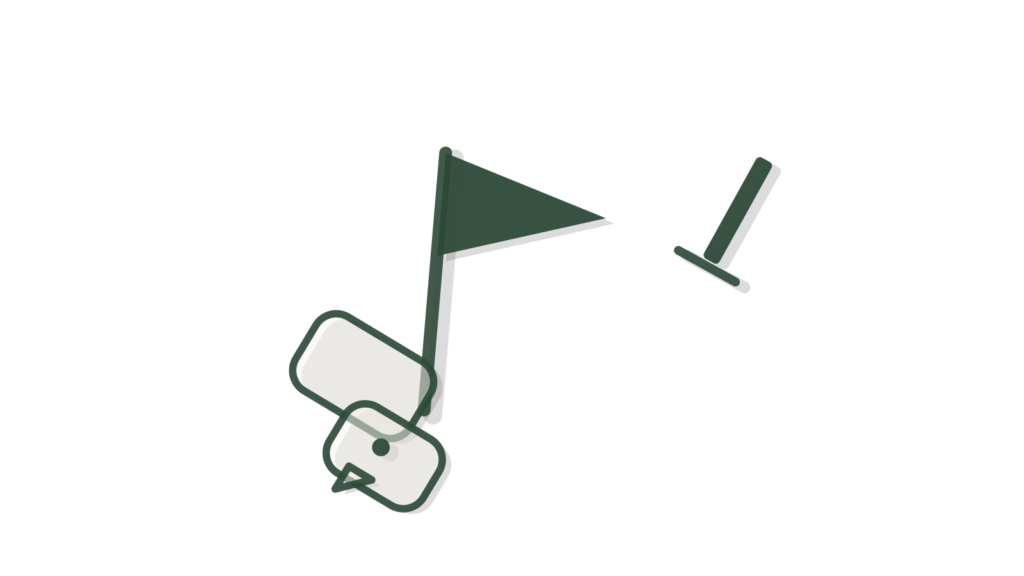 Paper-cut flag pennant and cursor beside speech bubbles, showing an order confirmed inside WhatsApp.