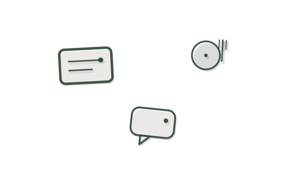 A set plate with a blank brass reservation card and a speech bubble, showing a table booked by message during service.