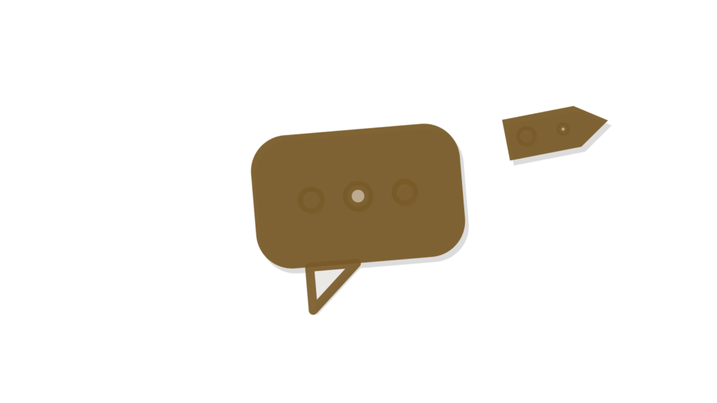 A luggage tag, folded itinerary and small globe beside a speech bubble, showing a traveler's question answered abroad.