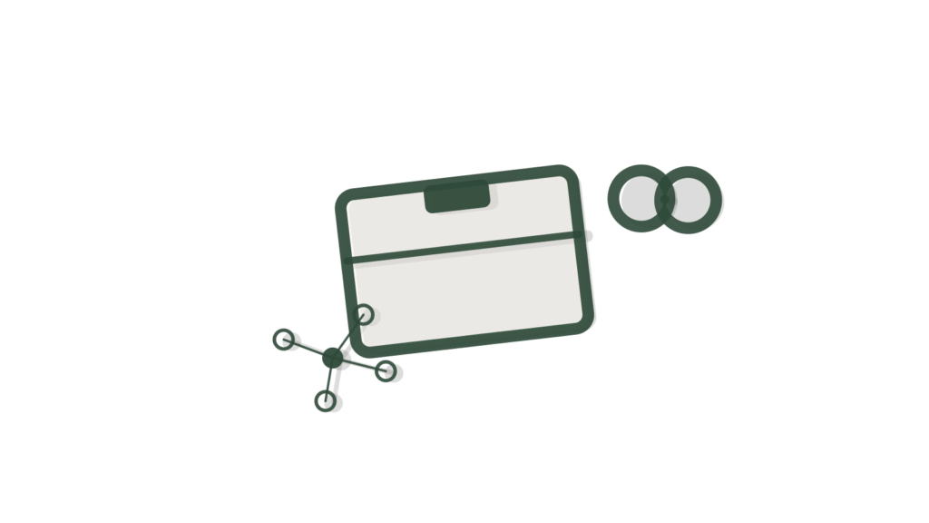 Paper-cut box linked by a chain to scattered network dots, showing an automated update on its way.